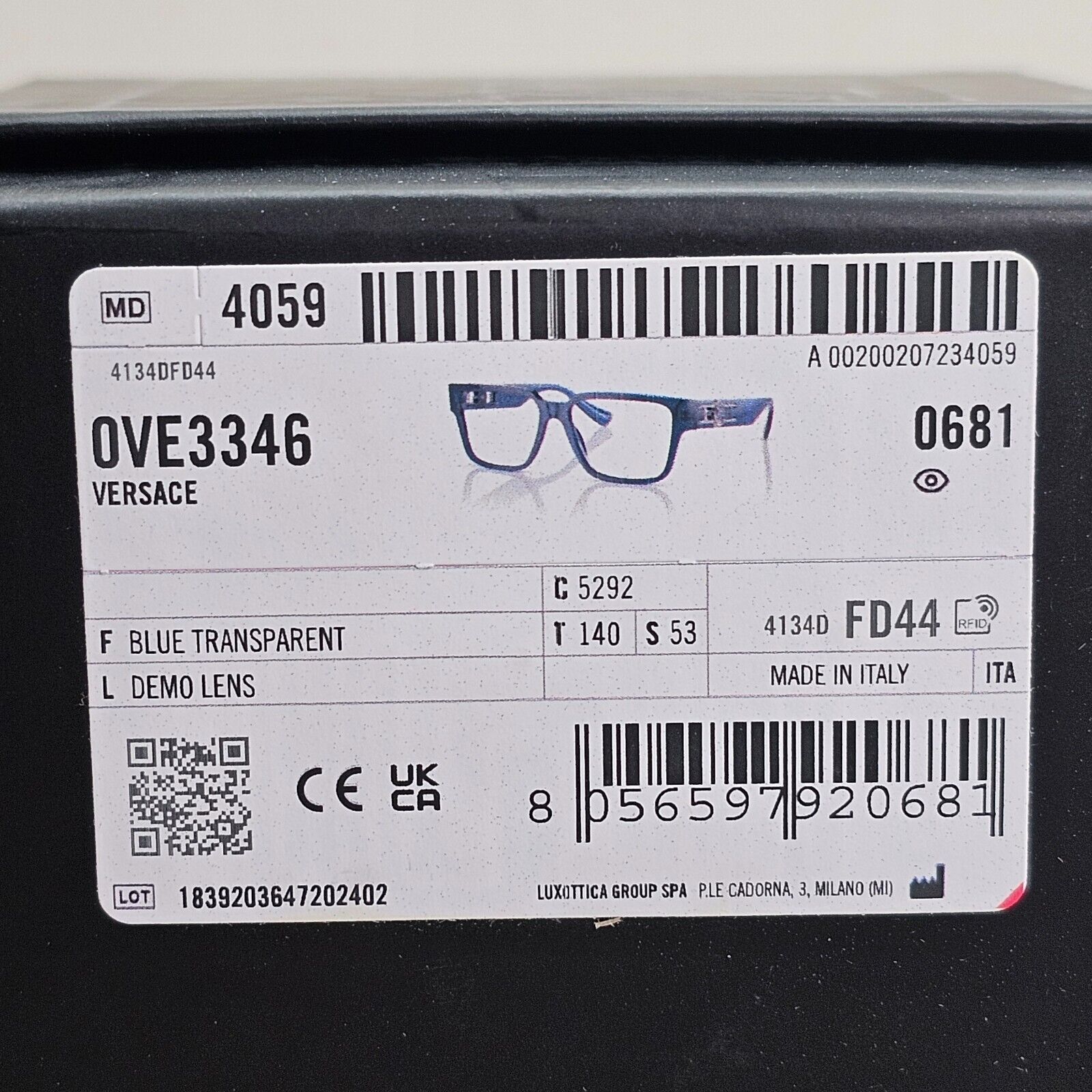 Versace Sunglasses Black Blue Transparent Square Medusa MOD VE 3346 5292 53mm