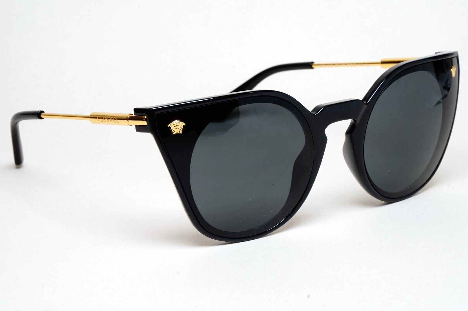 Versace Sunglasses Black Gold Cat Eye Medusa Dark Grey MOD VE 4410 GB1/87 60mm