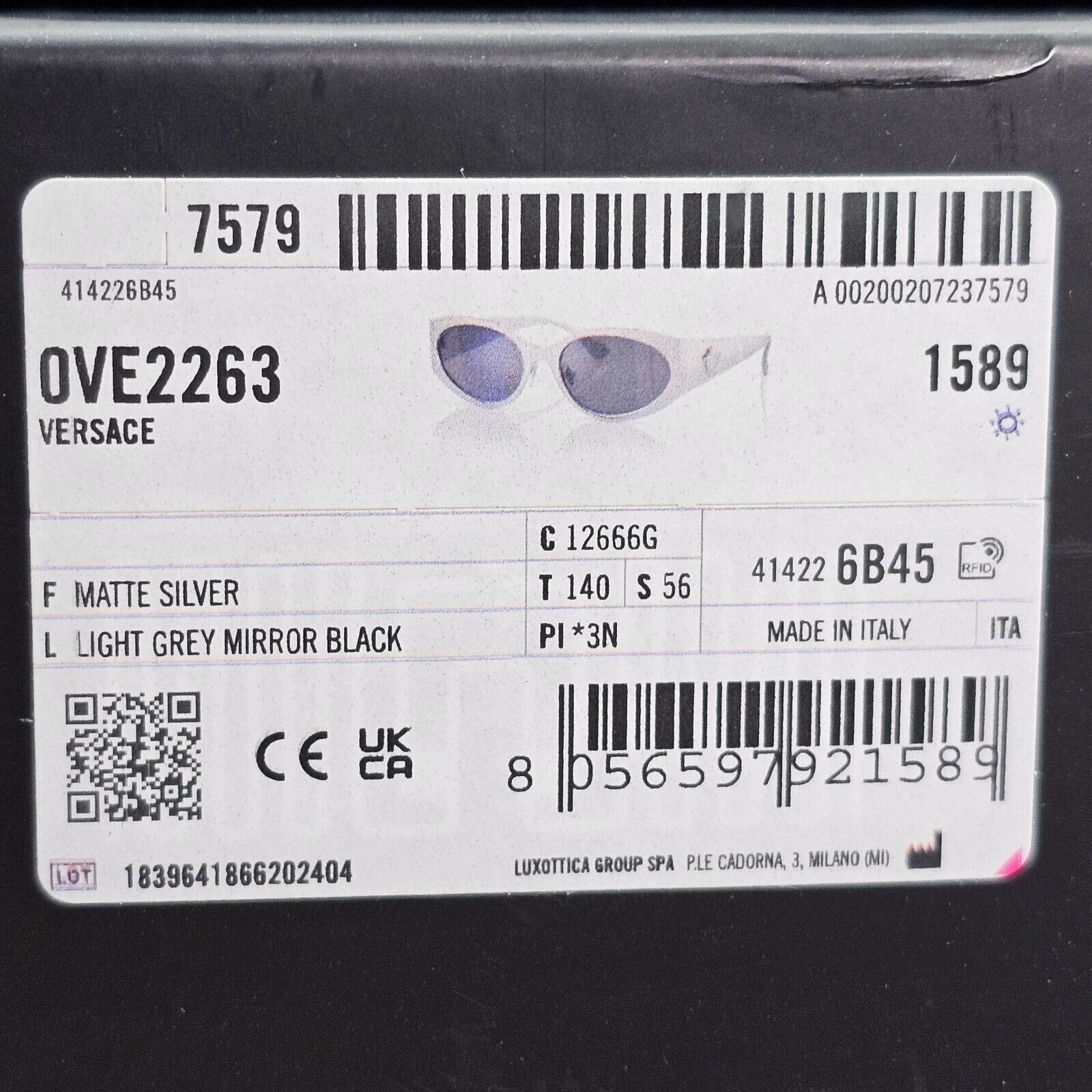 Versace Sunglasses Brushed Silver Medusa Grey Silver Mirror MOD VE 2263 1266/6G