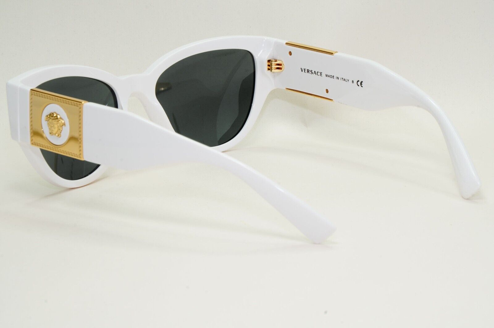 Versace Sunglasses White Gold Medusa Cat Eye Black Dark Grey MOD VE 4398 314/87