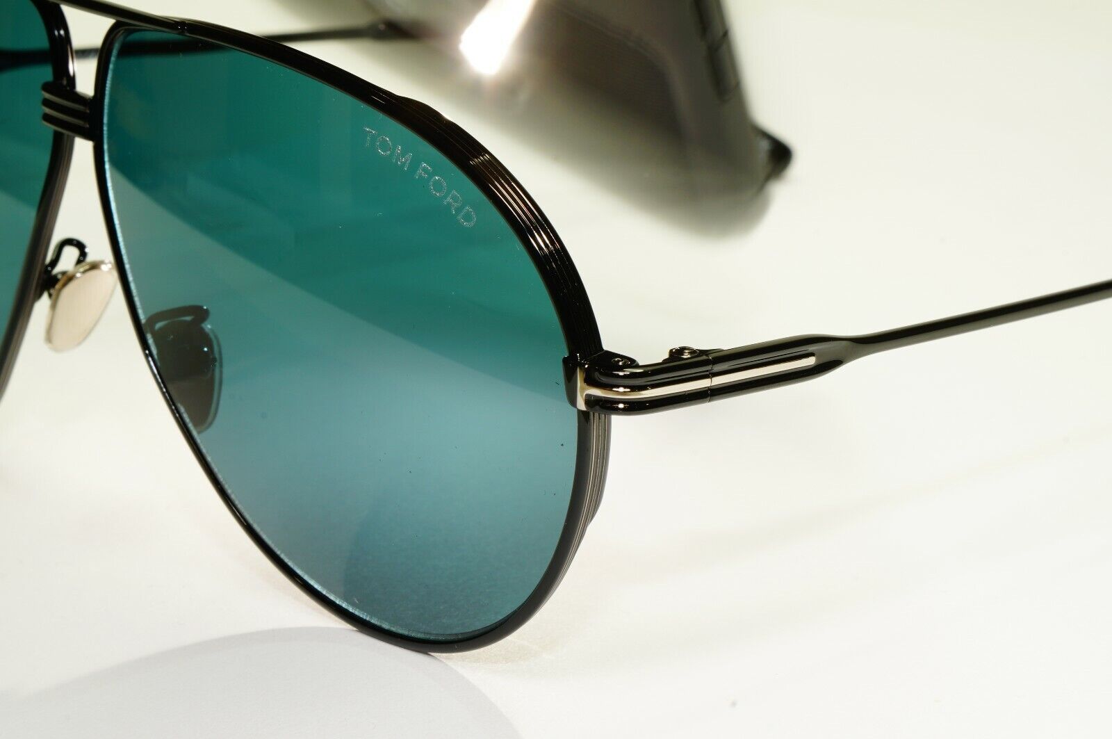 Tom Ford Black Sunglasses Pilot Green Metal Large 64mm Fashion Jet TF 734-H 01N 