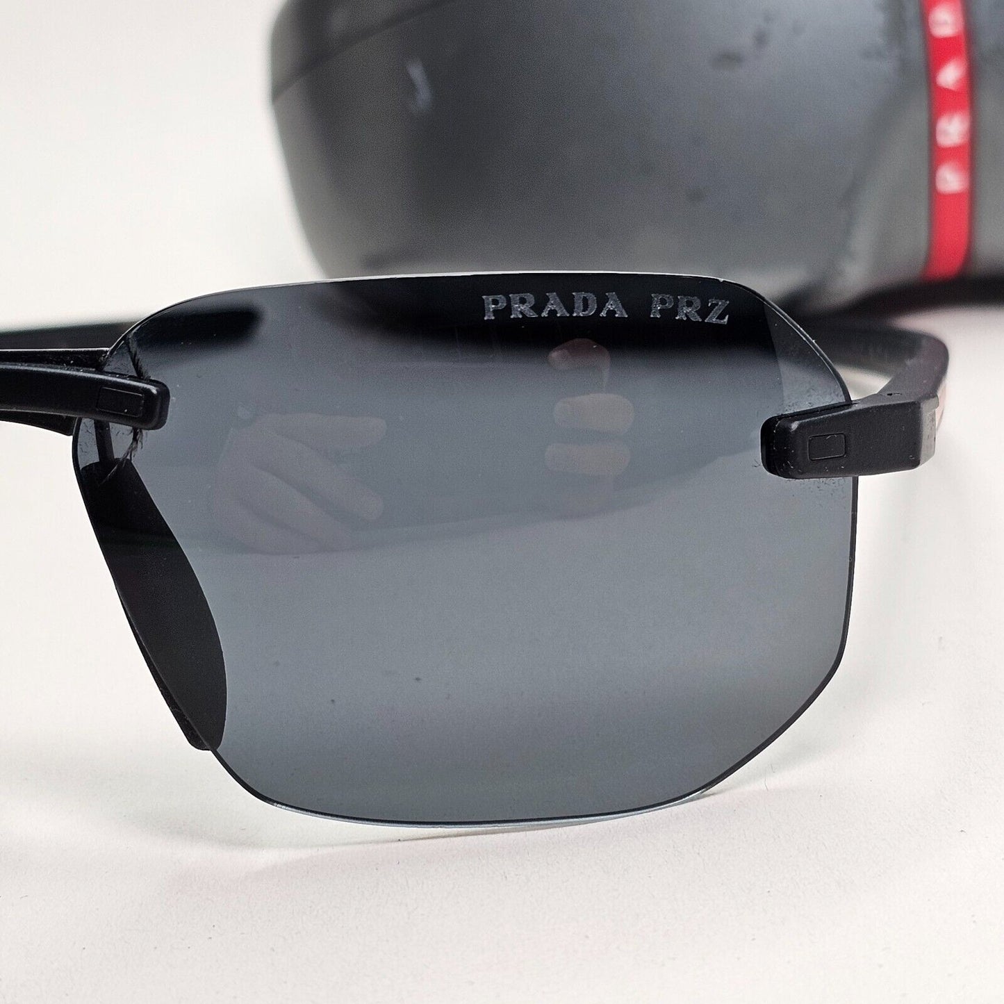 Prada Sunglasses Polarised Black Grey Rimless PS09WS SPS 09W DG0-02G 260724