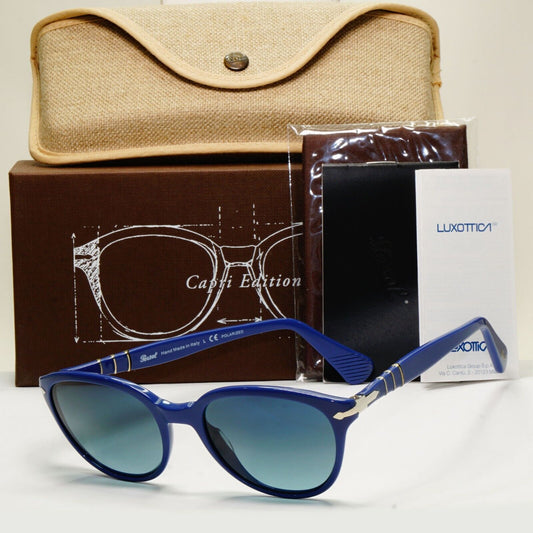 Persol Sunglasses 2012 Capri Blue Polarised Gradient Silver 3025-S 962/S3 53mm