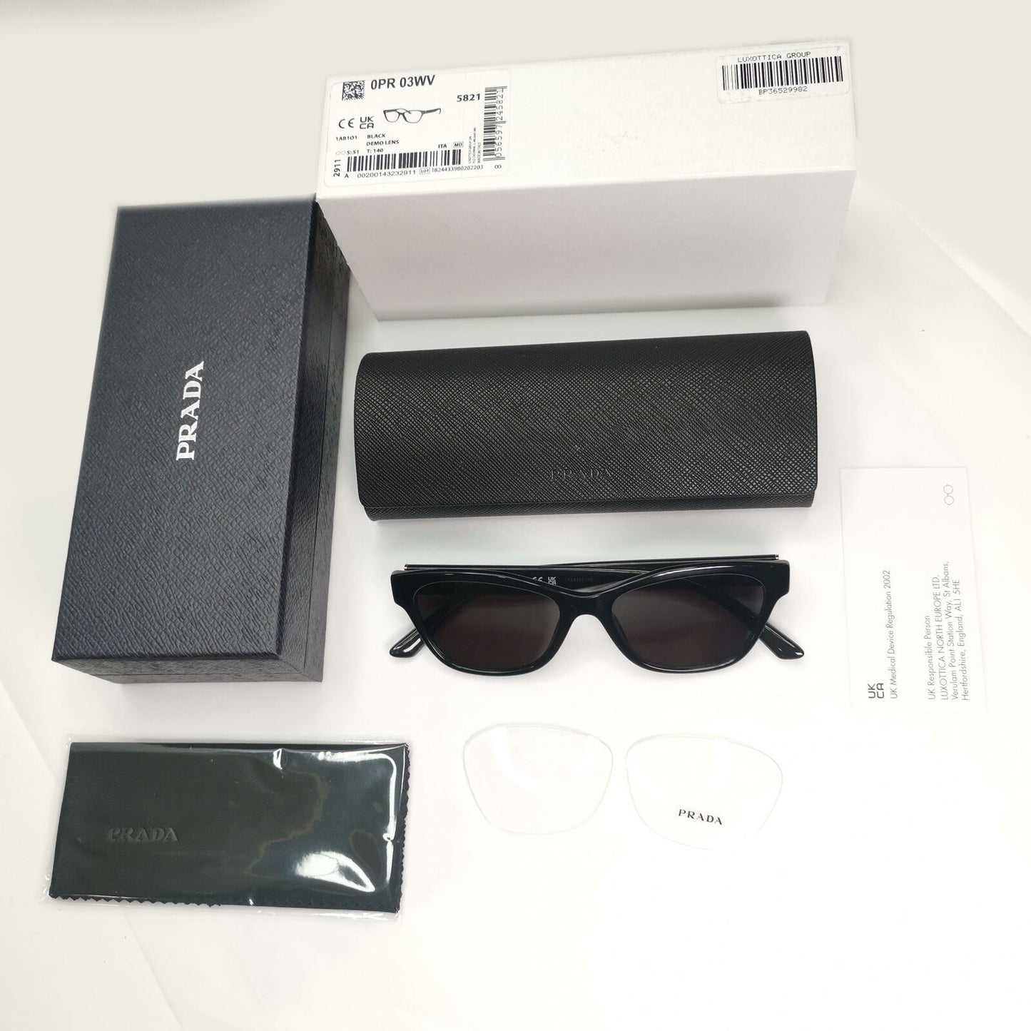 Prada Sunglasses Black Glossy Rectangle Fashion PR03WV VPR 03W 1AB-1O1 51mm