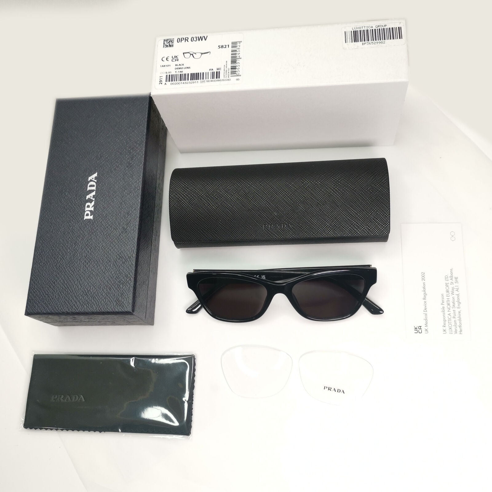 Prada Sunglasses Black Glossy Rectangle Fashion PR03WV VPR 03W 1AB-1O1 51mm