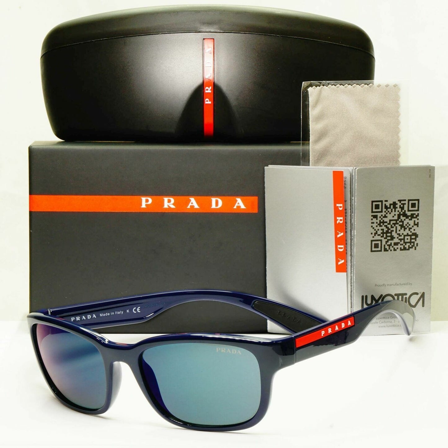 Prada Sunglasses Blue Mens Designer Square SPS 05V MAB-387 Red Stripe Sport