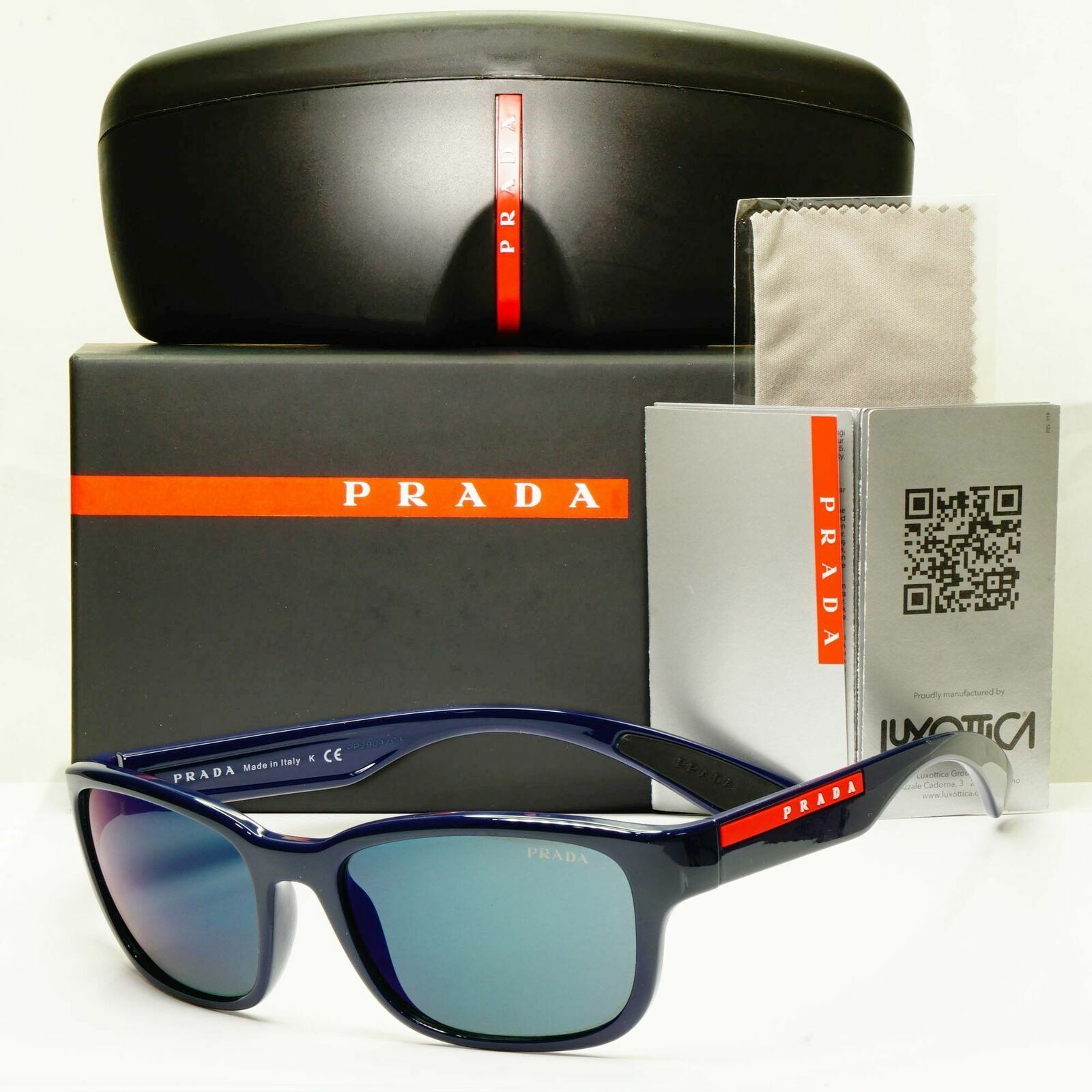 Prada Sunglasses Blue Mens Designer Square SPS 05V MAB-387 Red Stripe Sport