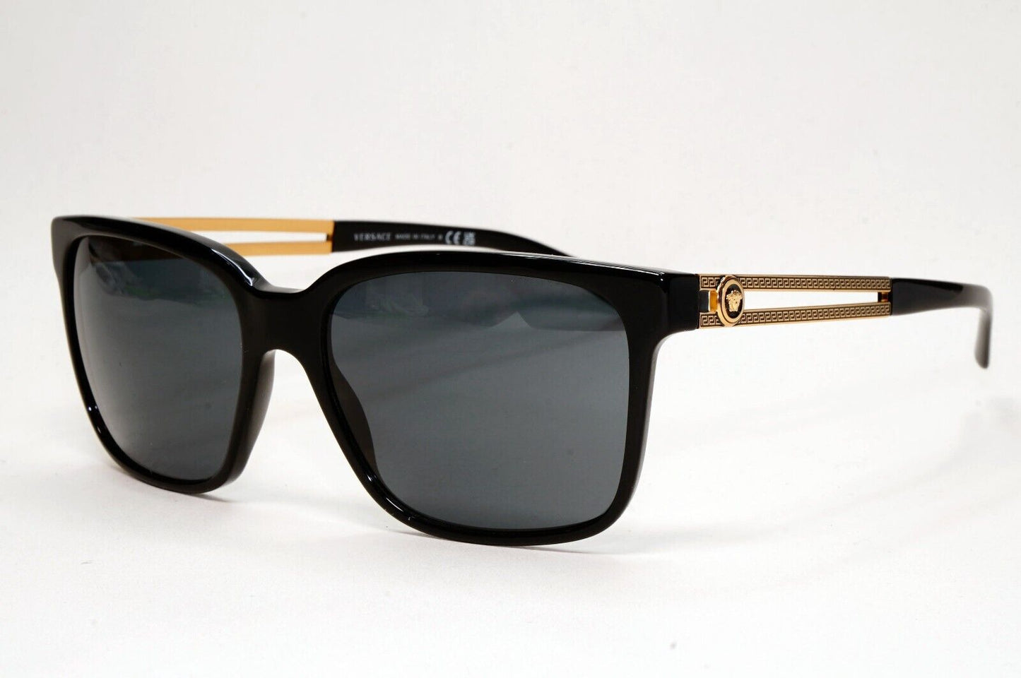 Versace Sunglasses Black Square Gold Medusa Meander MOD VE 4307 GB1/87 58mm