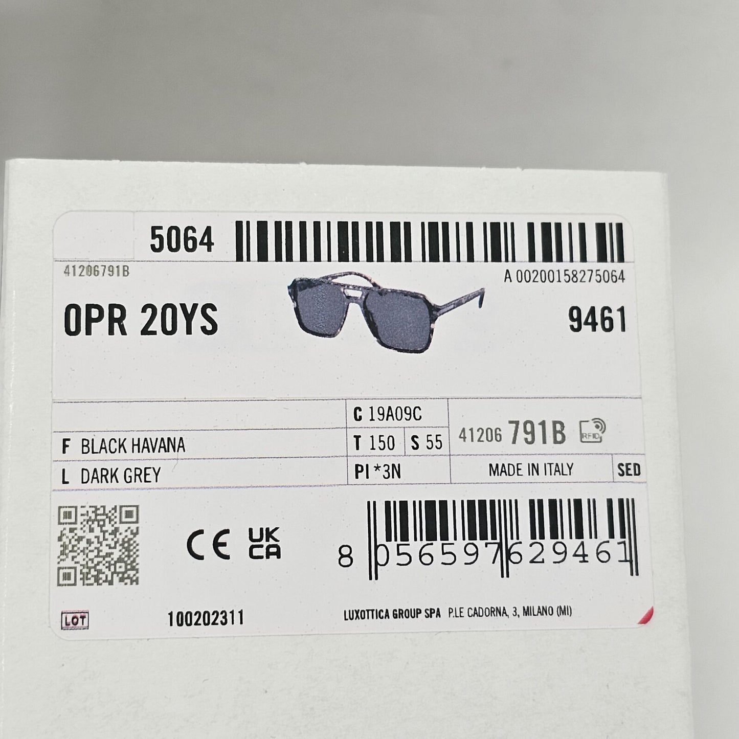 Prada Sunglasses Glass Lens Black Tortoise Navigator PR20YS SPR 20Y 19A-09C 55mm