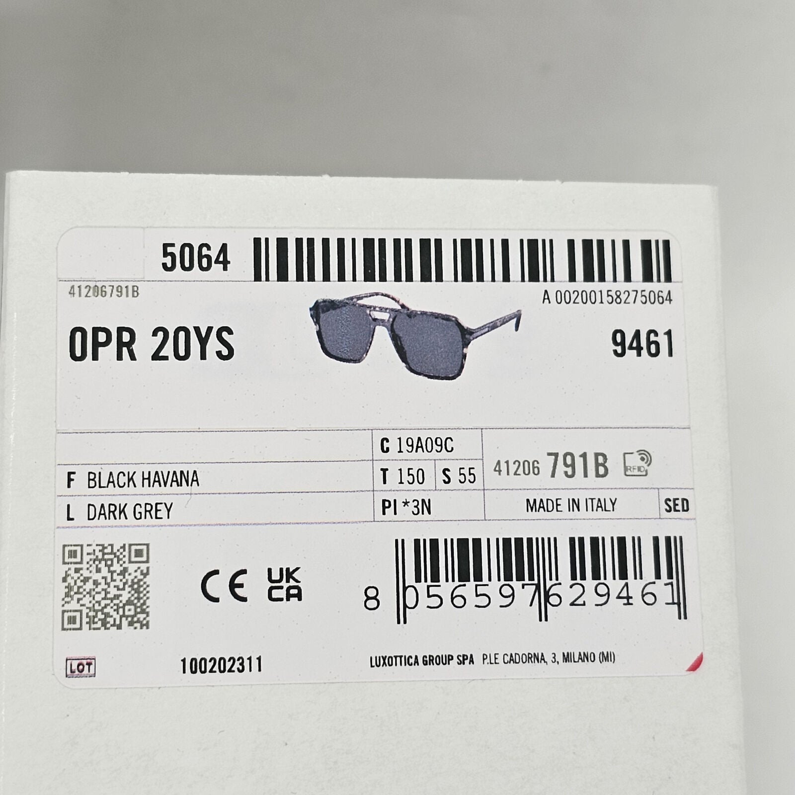 Prada Sunglasses Glass Lens Black Tortoise Navigator PR20YS SPR 20Y 19A-09C 55mm
