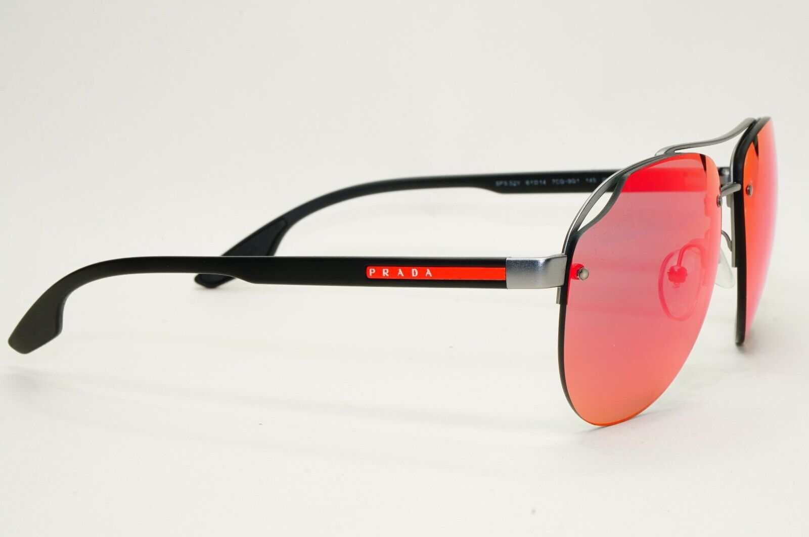 Prada Sunglasses Pilot Gunmetal Black Red Grey Mirror PS52VS SPS 52V 7CQ-9Q1