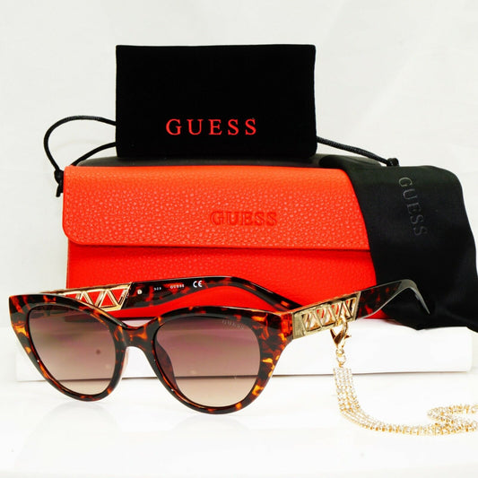 Authentic GUESS Womens Sunglasses Brown Gold Crystal Diamante Chain GU 7690 52F