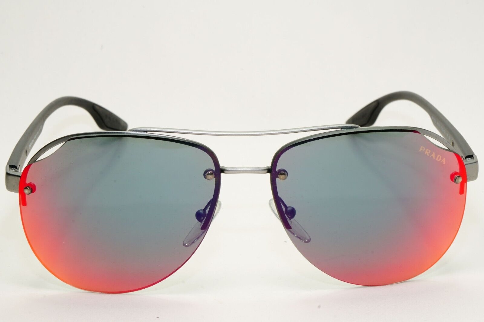 Prada Sunglasses Pilot Gunmetal Black Red Grey Mirror PS52VS SPS 52V 7CQ-9Q1