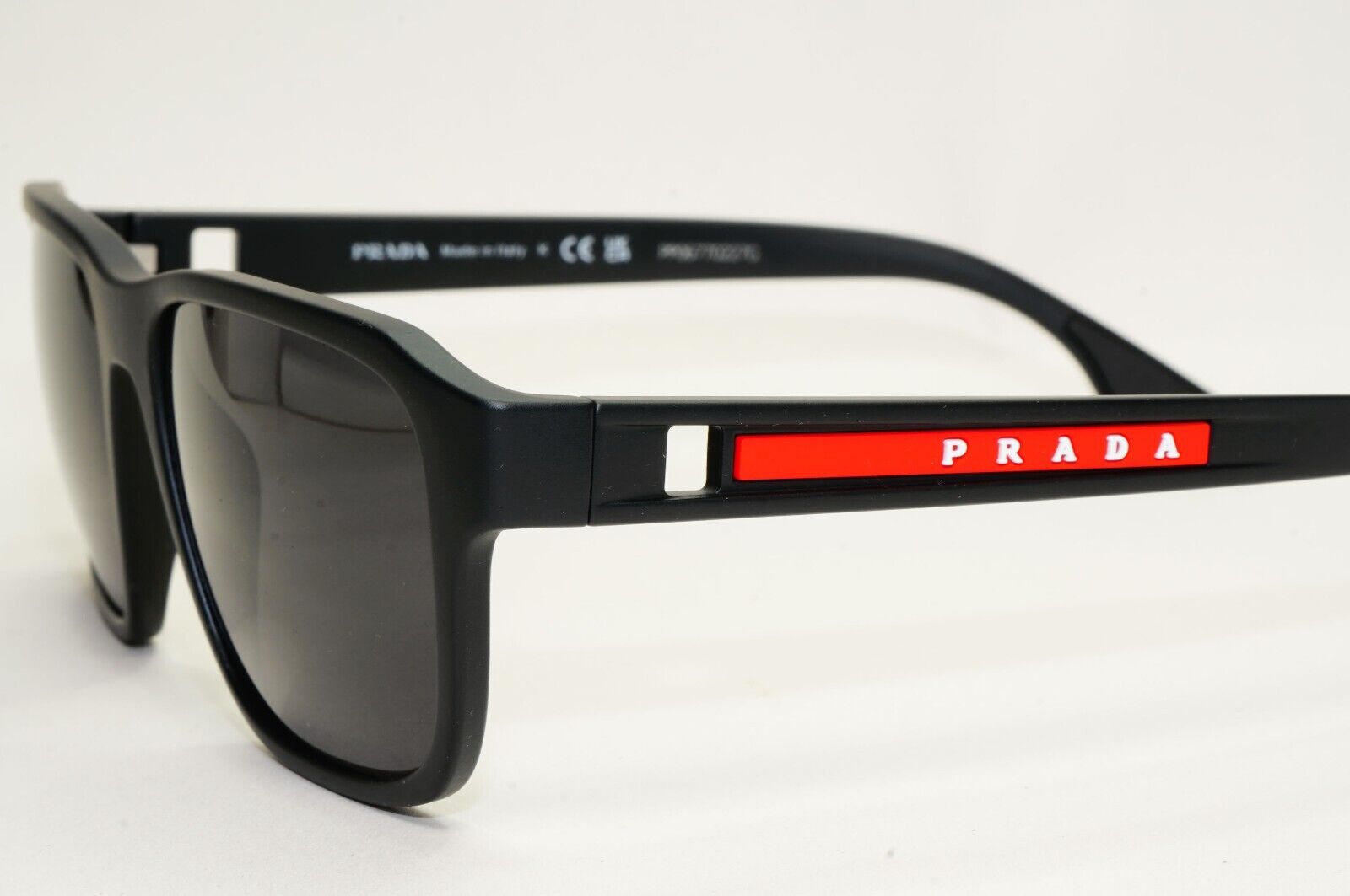 Prada Sunglasses Black Matte Rubber Square Red PS04NV VPS 04N DG0-1O1 54mm