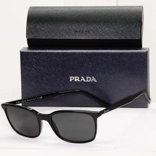 Prada Sunglasses Black Square Glossy Fashion PR13XV VPR 13X 1AB-1O1 55mm