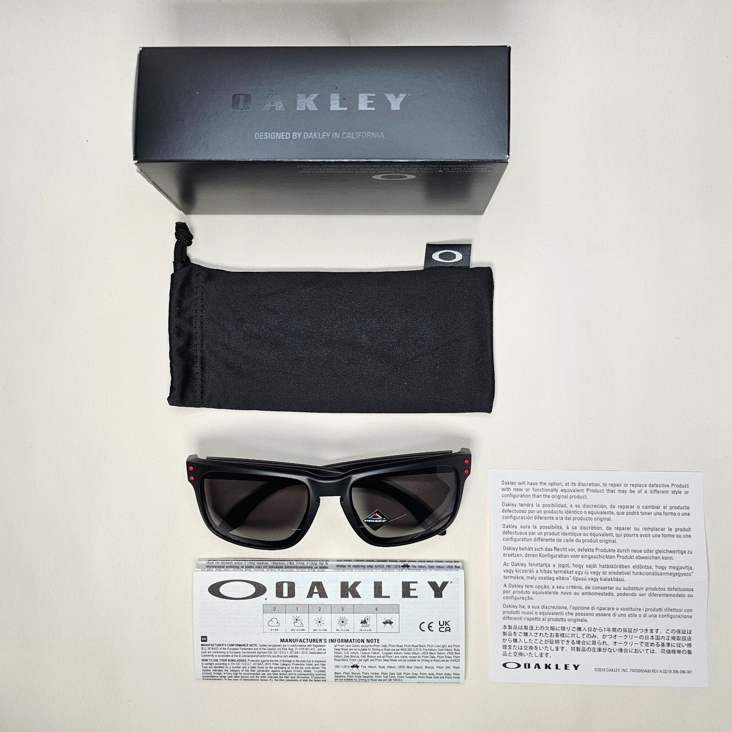 Oakley Sunglasses Holbrook Black Matte Grey Prizm Square Red OO 9102 U2 57mm [a]