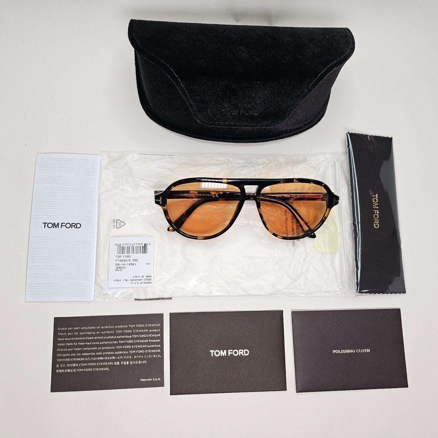 Tom Ford Sunglasses Jeffrey Brown Havana Pilot Large FT0932 TF 932 55E 59mm
