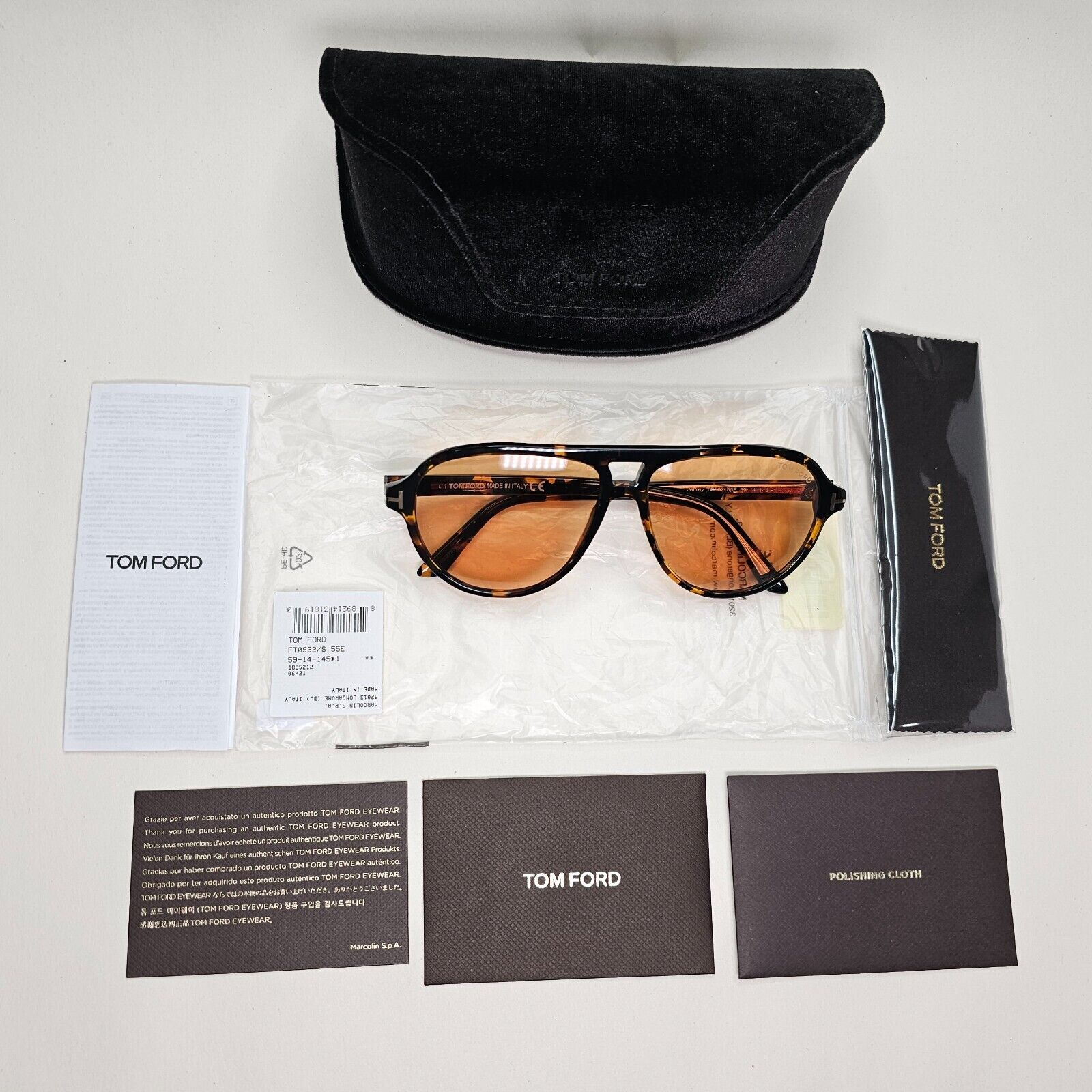 Tom Ford Sunglasses Jeffrey Brown Havana Pilot Large FT0932 TF 932 55E 59mm