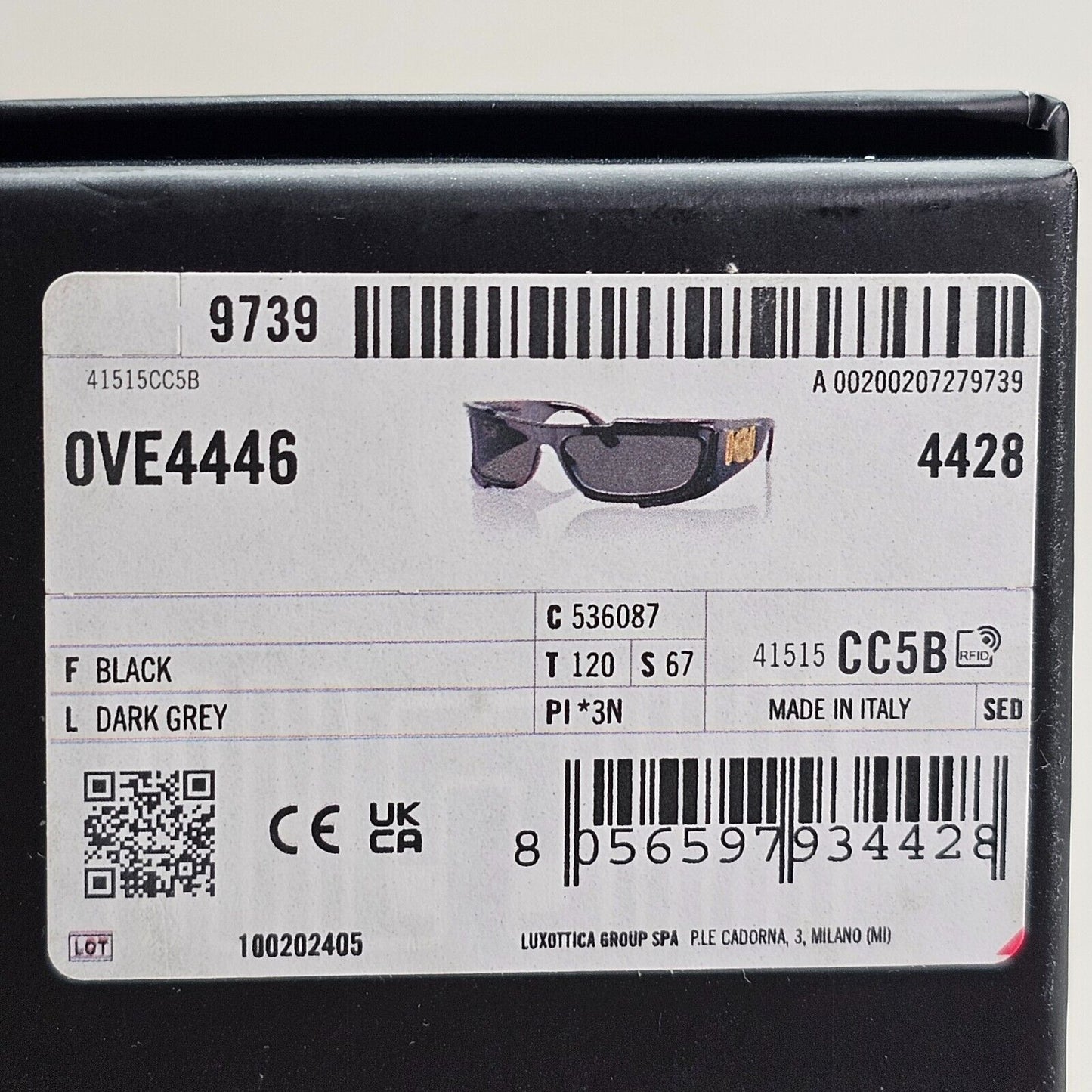 Versace Sunglasses Black Gold Medusa Glossy Wrap MOD VE 4446 5360/87