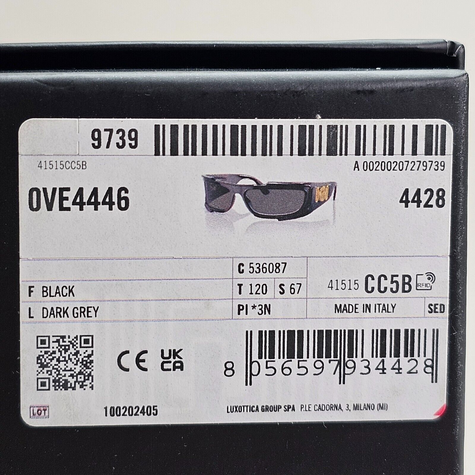 Versace Sunglasses Black Gold Medusa Glossy Wrap MOD VE 4446 5360/87