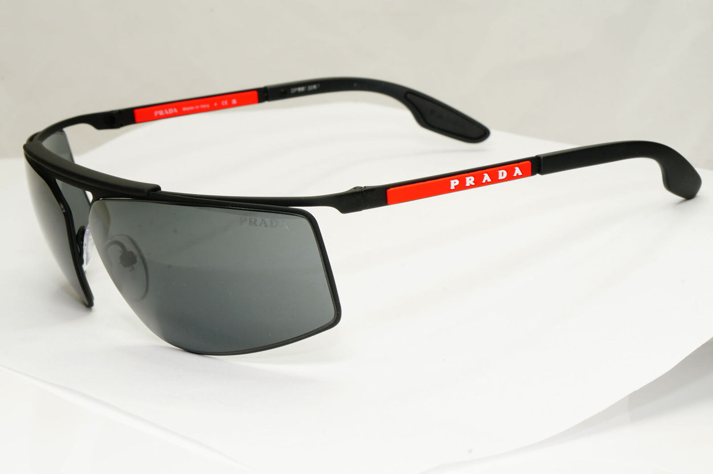 Prada Sunglasses Black Sport Wrap Around Red Stripe PS51WS SPS 51W DG0-06F