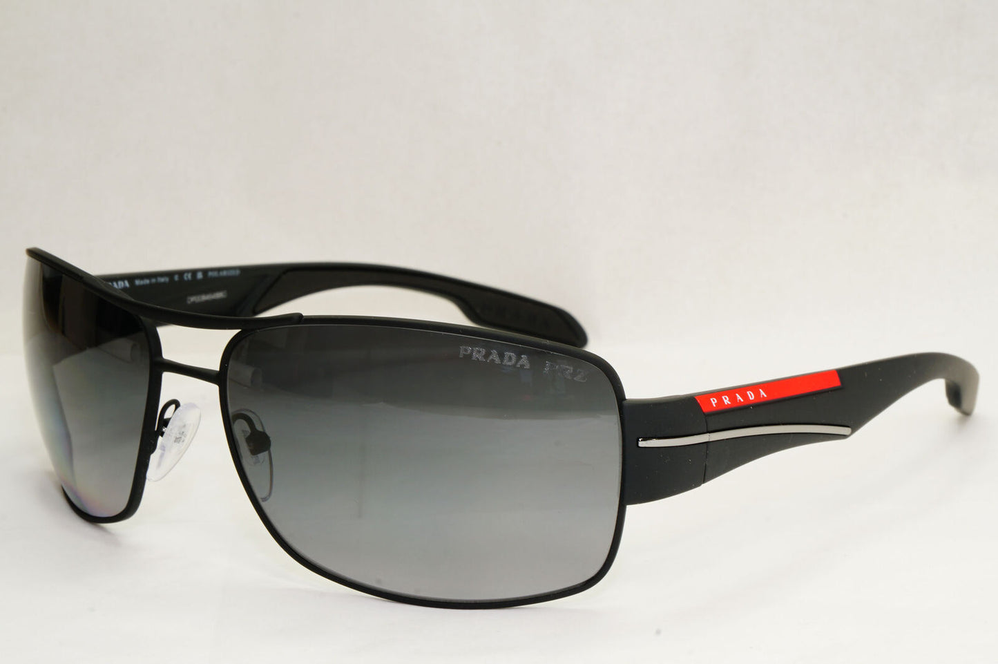 Prada Sunglasses Polarised Black Grey Gradient Wrap Rossa PS53NS SPS 53N DG0-5W1