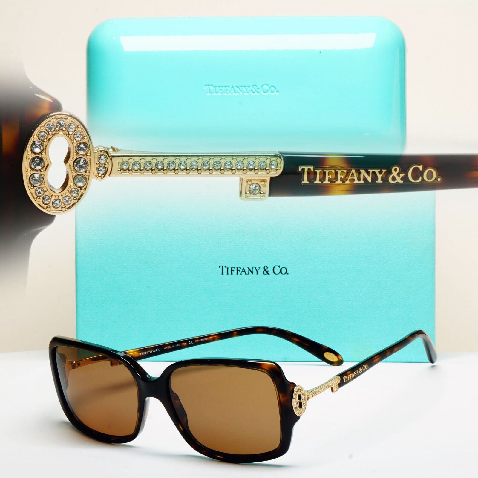 Tiffany & Co Sunglasses Keys Gold Crystal Square Brown TF 4043-B 8015/T5 180125