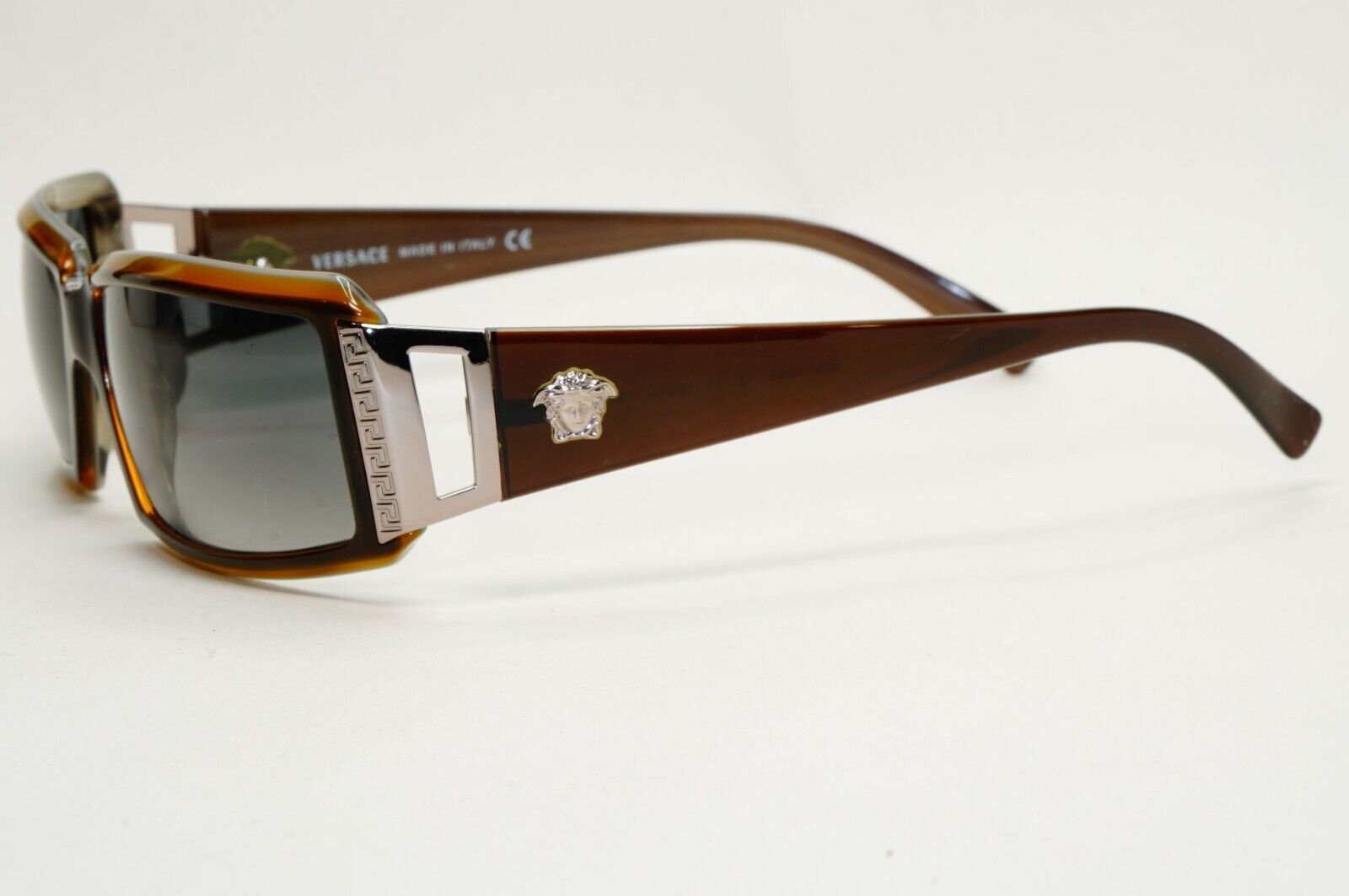 Versace Sunglasses 2004 Vintage Rectangle Wrap Brown Grey MOD 4048 182/11 120824