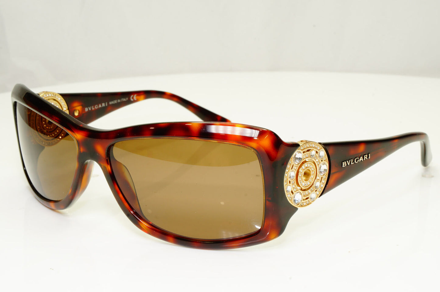 Bvlgari Womens Vintage Sunglasses Gold Circle Crystal Brown 8007-B 851/73 33978