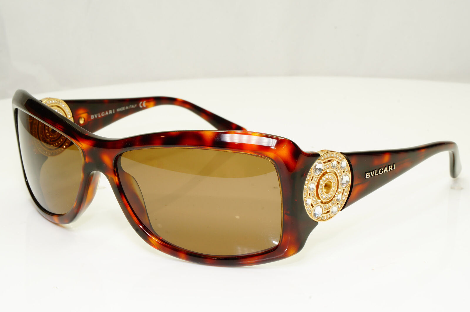 Bvlgari Womens Vintage Sunglasses Gold Circle Crystal Brown 8007-B 851/73 33978