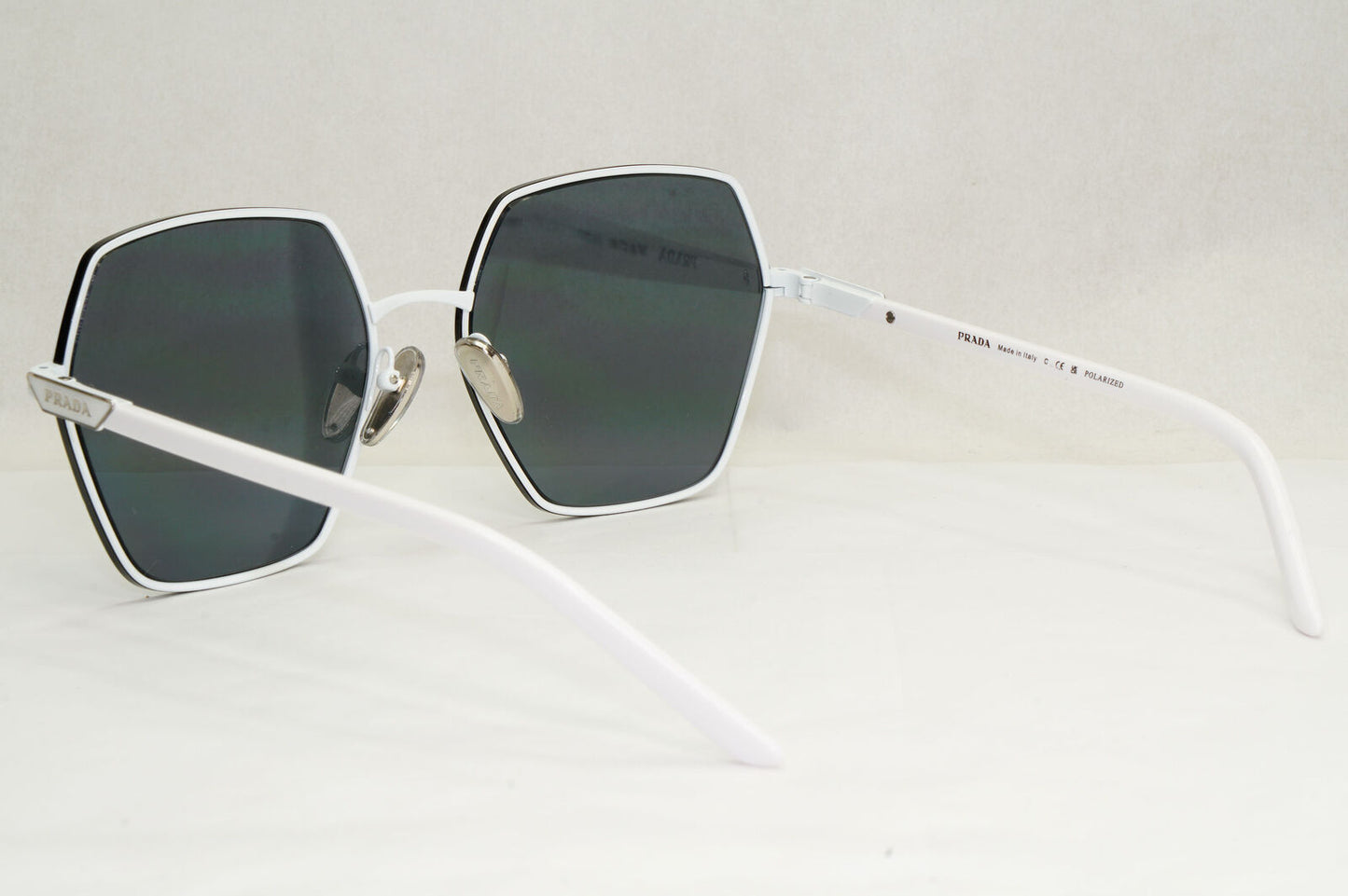 Prada Sunglasses White Polarized Grey Angular Square PR56YS SPR 56Y 461-5Z1 55mm