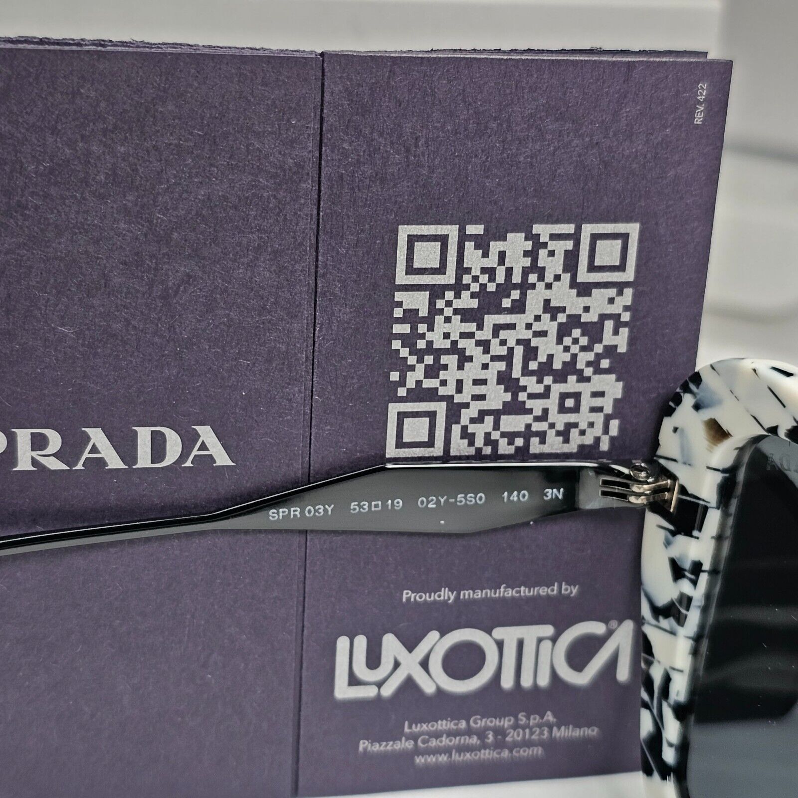 Prada Sunglasses White Black Marble Talc Abstract Grey PR03YS SPR 03Y 02Y-5S0