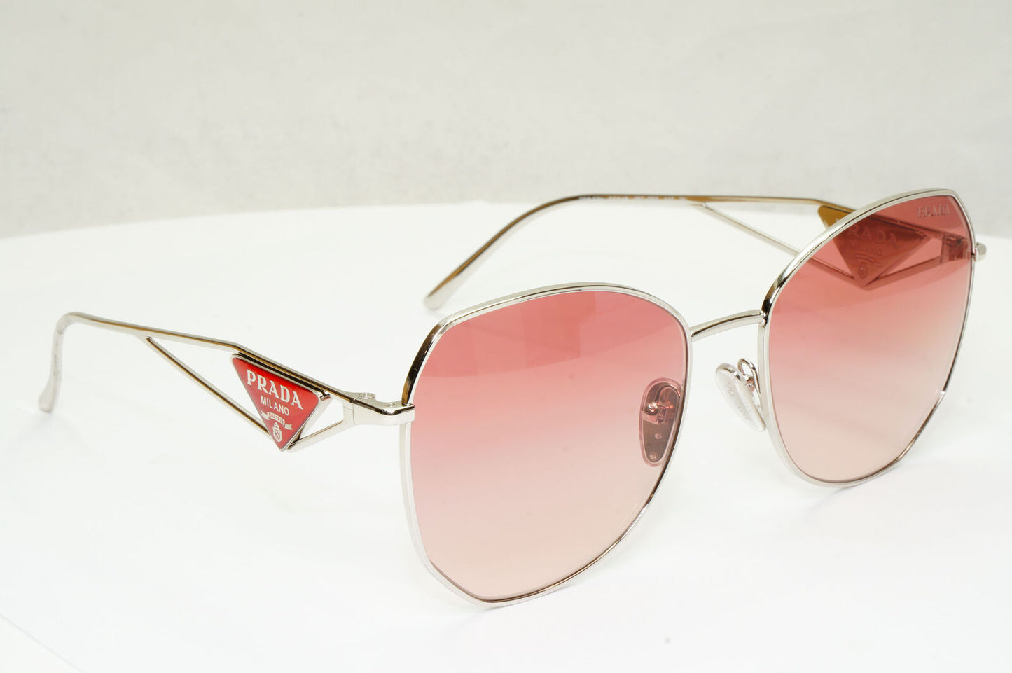 Prada Triangle Logo Sunglasses Silver Pale Red PR57YS SPR 57Y 1BC-09Q 290323
