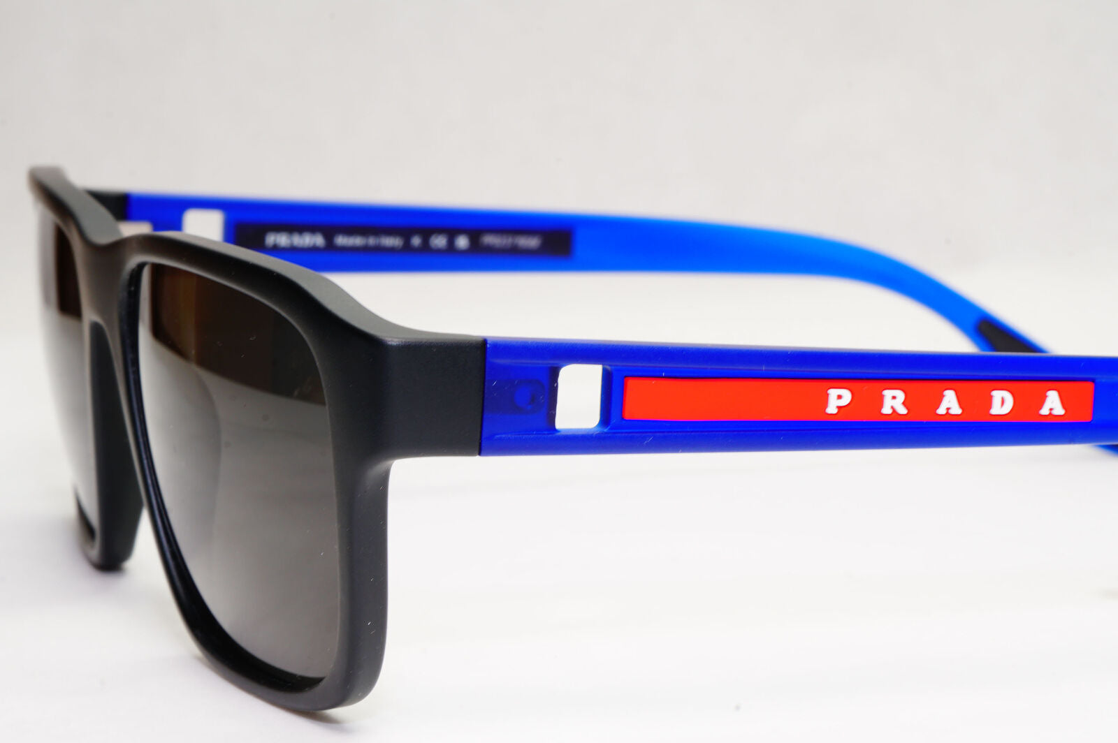 Prada Sunglasses Black Blue Rubber Square Red Stripe PS04NV VPS 04N 15C-1O1 52mm