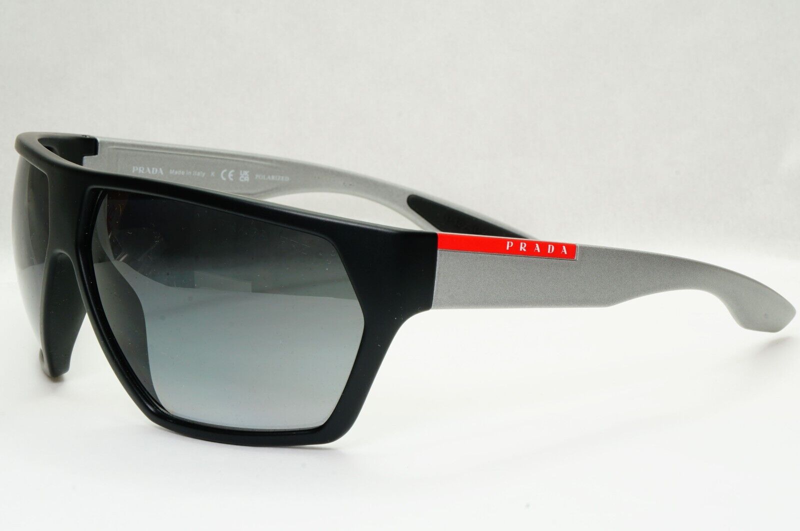 Prada Sunglasses Polarized Black  Wrap Grey Rubber PS08US SPS 08U 453-5W1 [b]