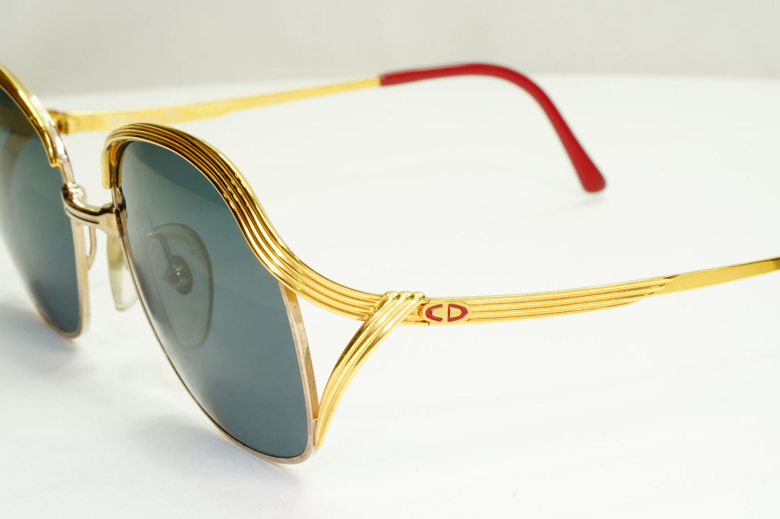 Dior Austria Gold Sunglasses Vintage 1990s Grey Green Metal Square 2474 44