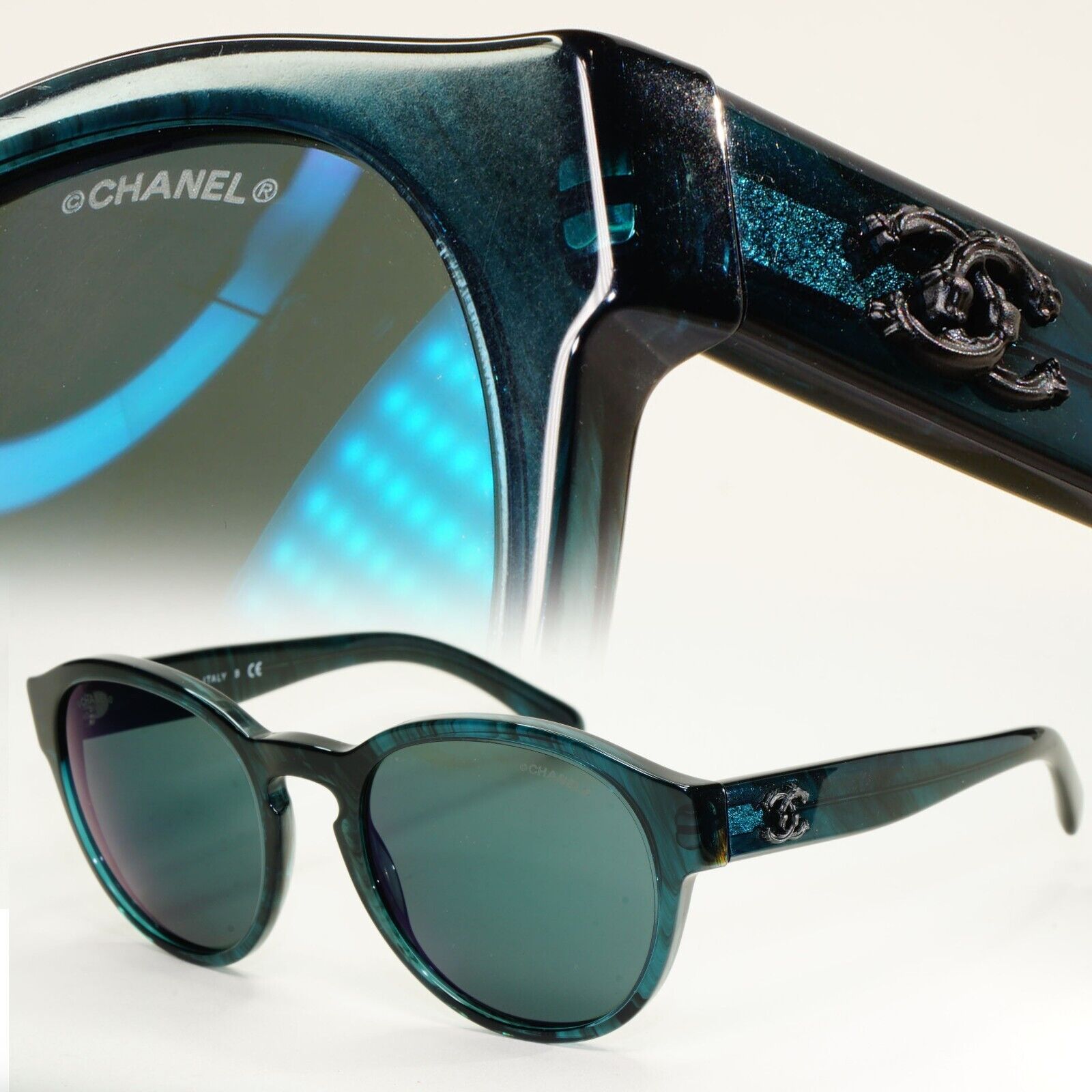 Chanel Sunglasses Dark Green Teal Marble Designer Fashion 5359 c.1570/Z6 54mm