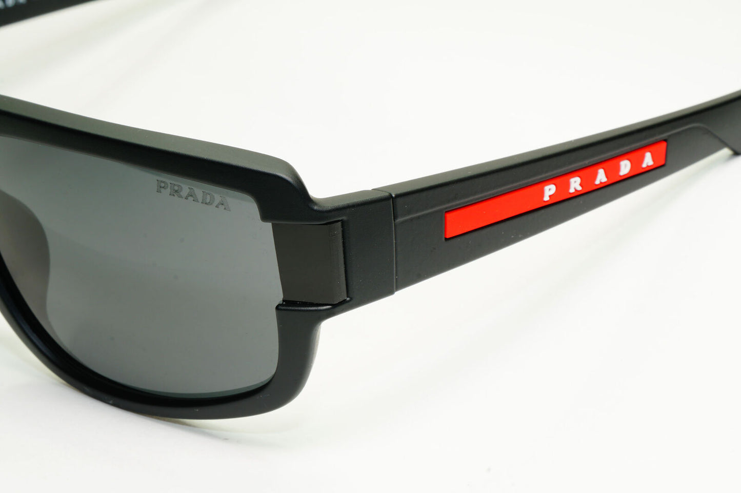 Prada Black Sunglasses Rectangle Rubber Red Stripe Sport PS03WFS SPS 03W DG0-06F