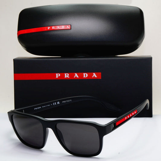 Prada Sunglasses Black Matte Rubber Square Red PS04NV VPS 04N DG0-1O1 54mm