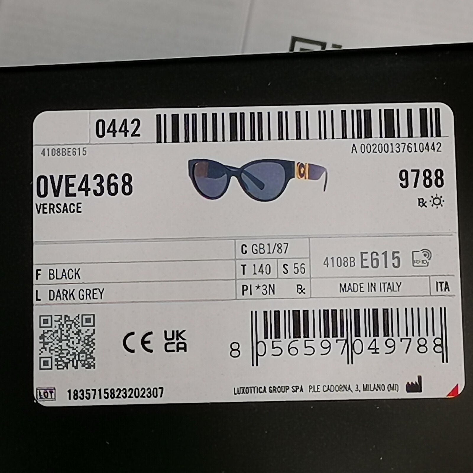 Versace Sunglasses Black Gold Medusa Full Rim Cat Eye Womens MOD VE 4368 GB1/87