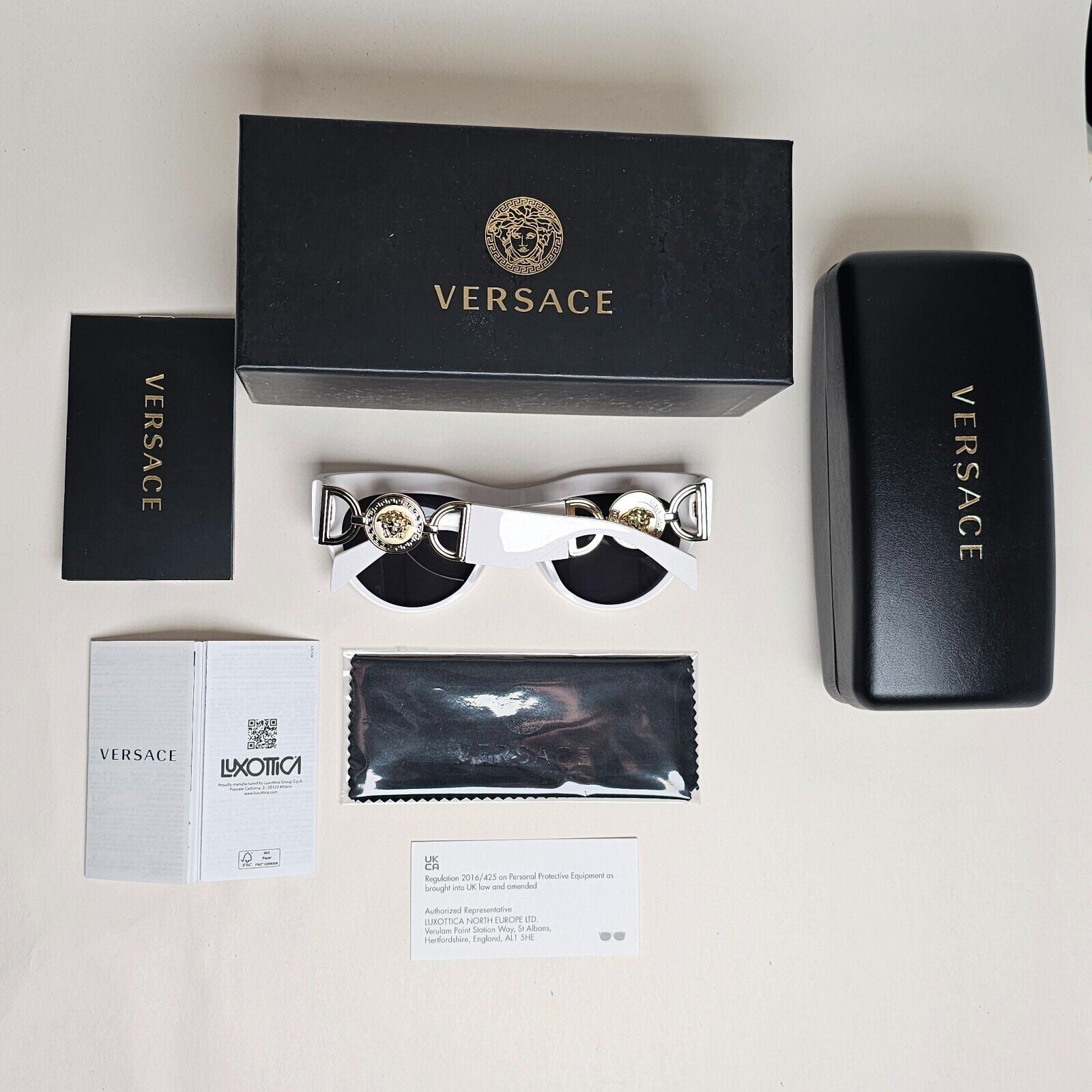 Versace Sunglasses White Gold Medusa Grey Square MOD VE 4440-U 314/87 56mm