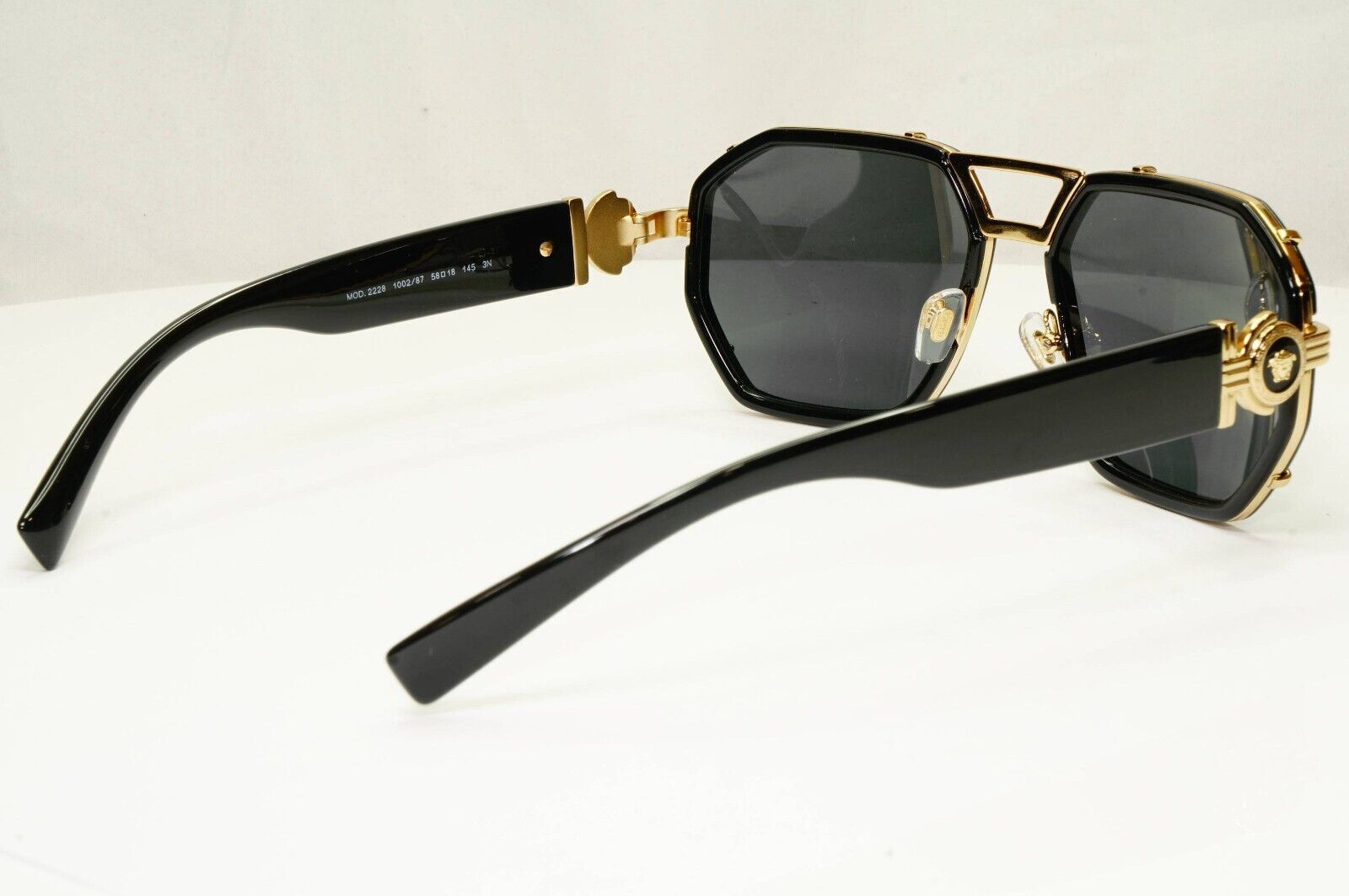 Versace Sunglasses Black Gold Medusa Angular Navigator MOD VE 2228 1002/87 58mm