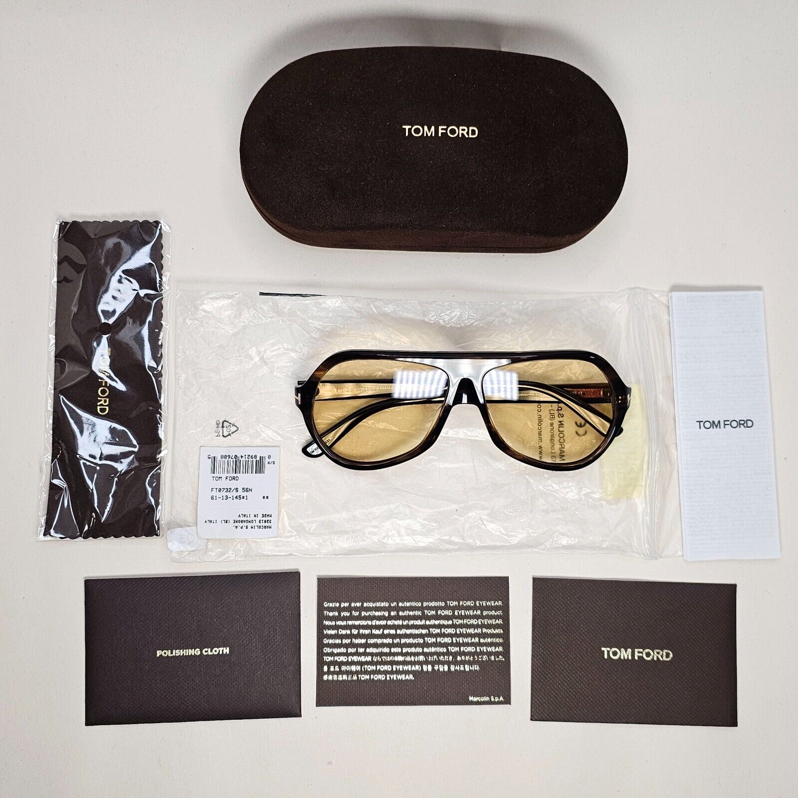 Tom Ford Sunglasses Thomas Brown Yellow Gold Pilot Navigator FT0732 TF 732 56N