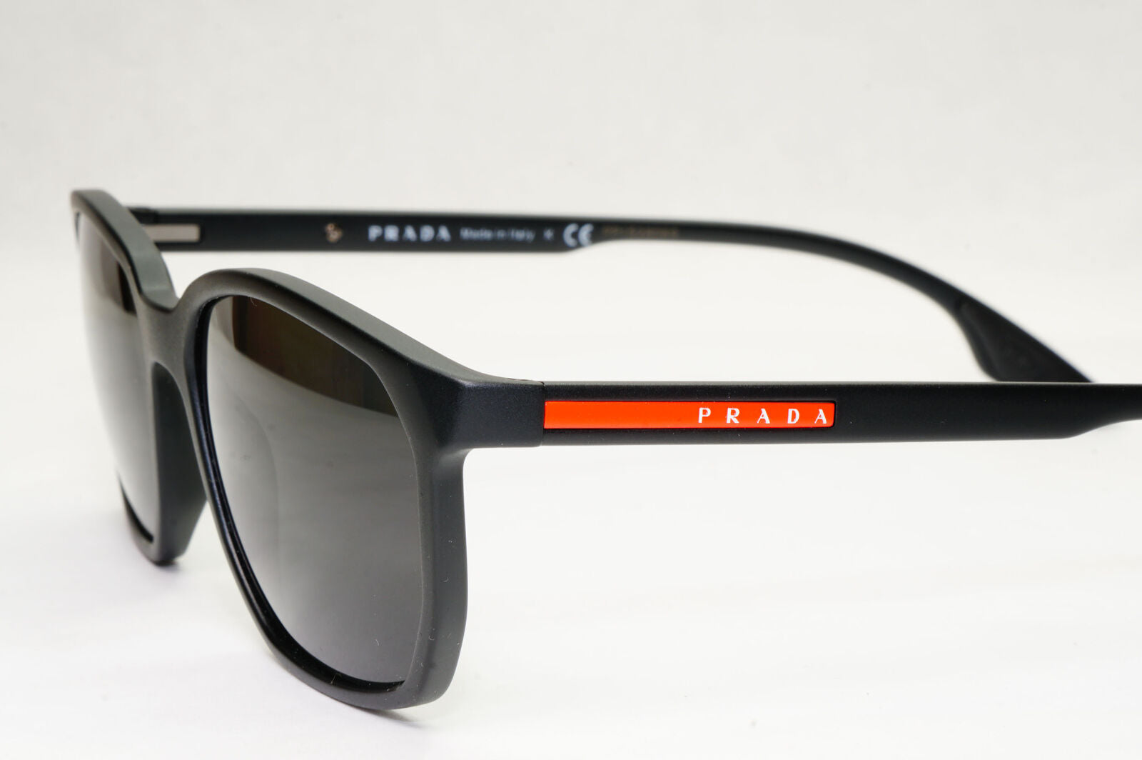 Prada Sunglasses Black Matte Square Red Stripe PS03MV VPS 03M 1BO-1O1 53mm