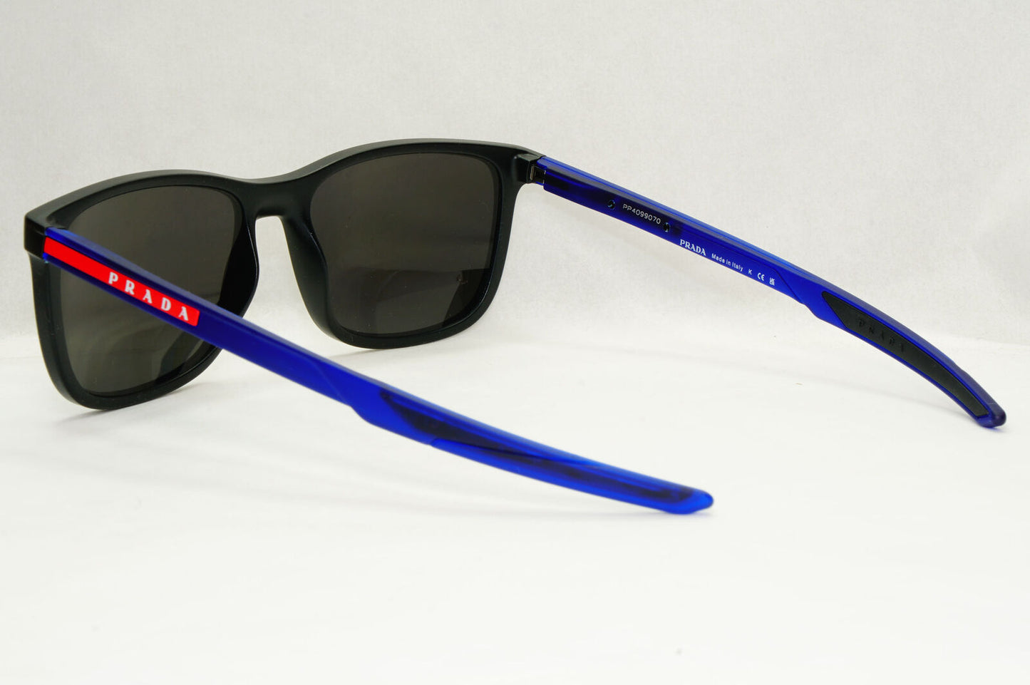 Prada Sunglasses Black Blue Rubber Square Red Stripe PS07OV VPS 07O 15C-1O1 56mm