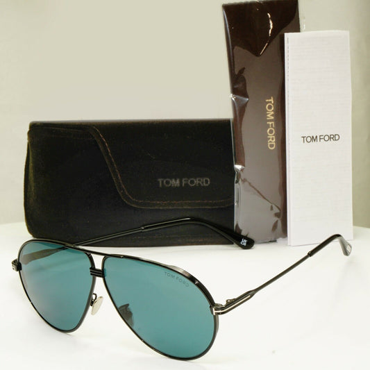 Tom Ford Black Sunglasses Pilot Green Metal Large 64mm Fashion Jet TF 734-H 01N 