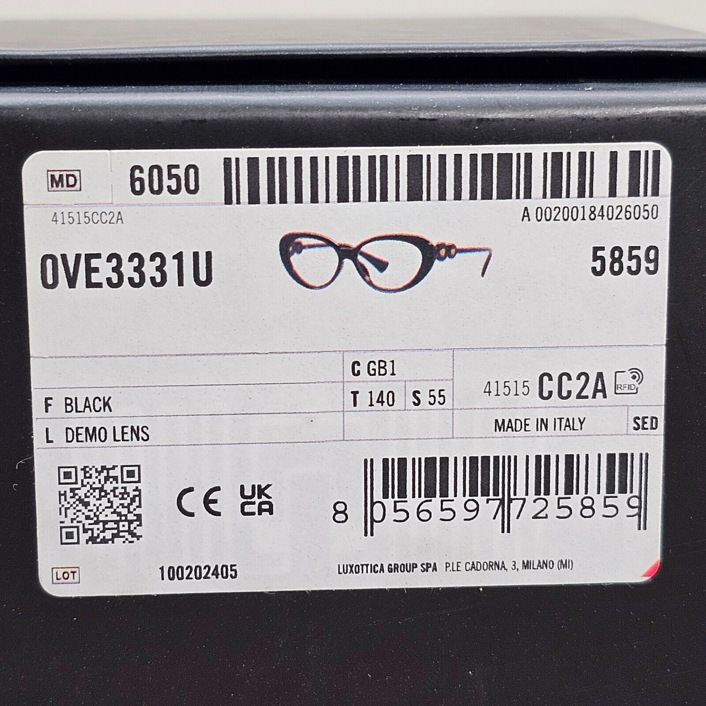 Versace Sunglasses Black Gold Medusa Cat Eye MOD VE 3331-U GB1 55mm
