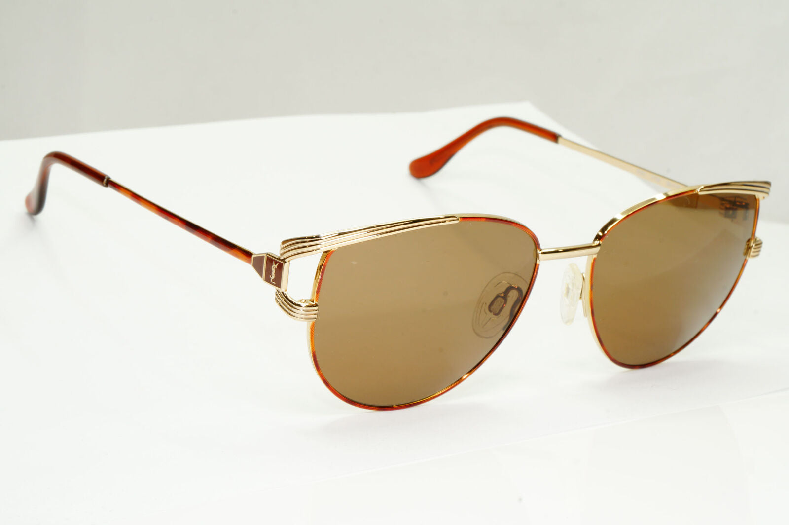 YSL 1988 Sunglasses Vintage Yves Saint Laurent Gold Brown Square 4003 Y128 56mm