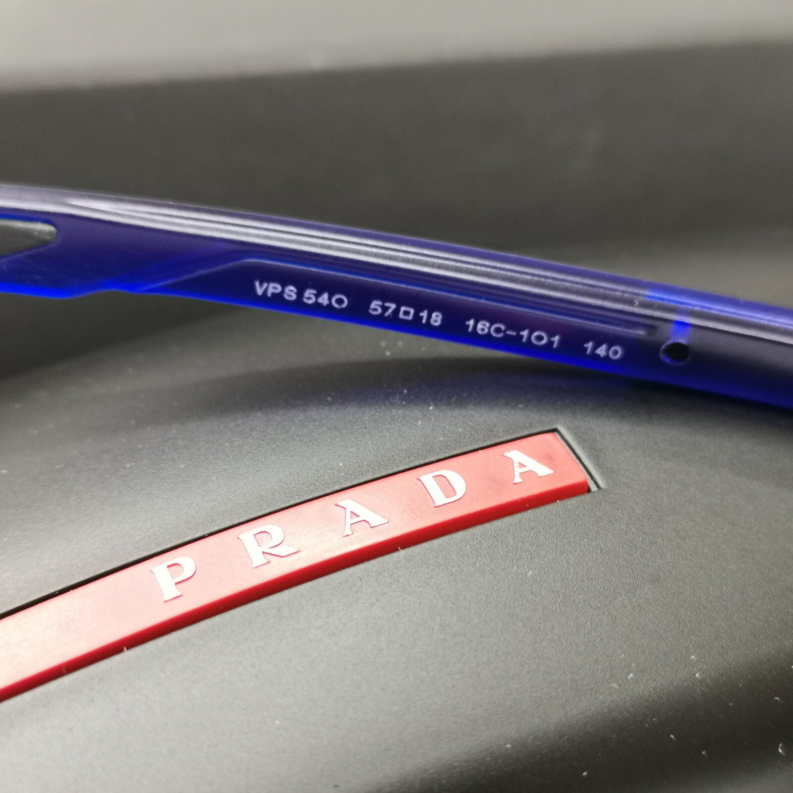 Prada Sunglasses Black Blue Square Red Stripe PS54OV VPS 54O 16C-1O1 57mm