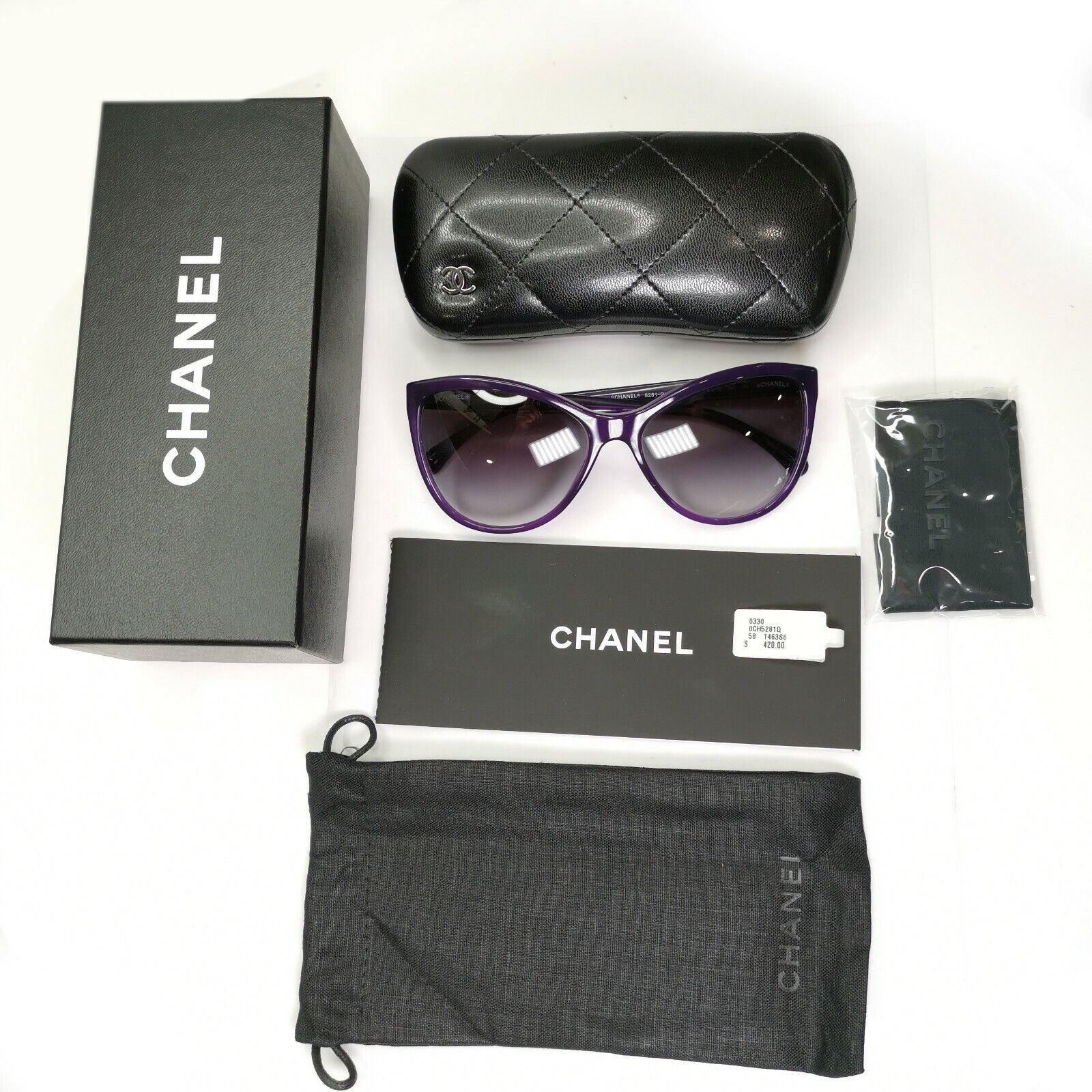 Authentic CHANEL Womens  Sunglasses Violet Purple Square Bow 5281 1463/S6 26762